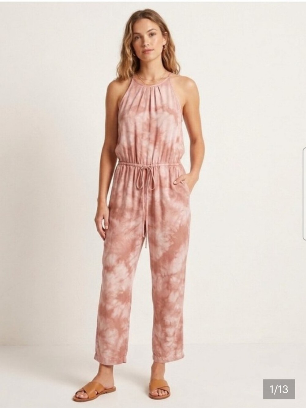 Anthro Cloth & Stone Coral Tie-Dye Halter Jumpsuit